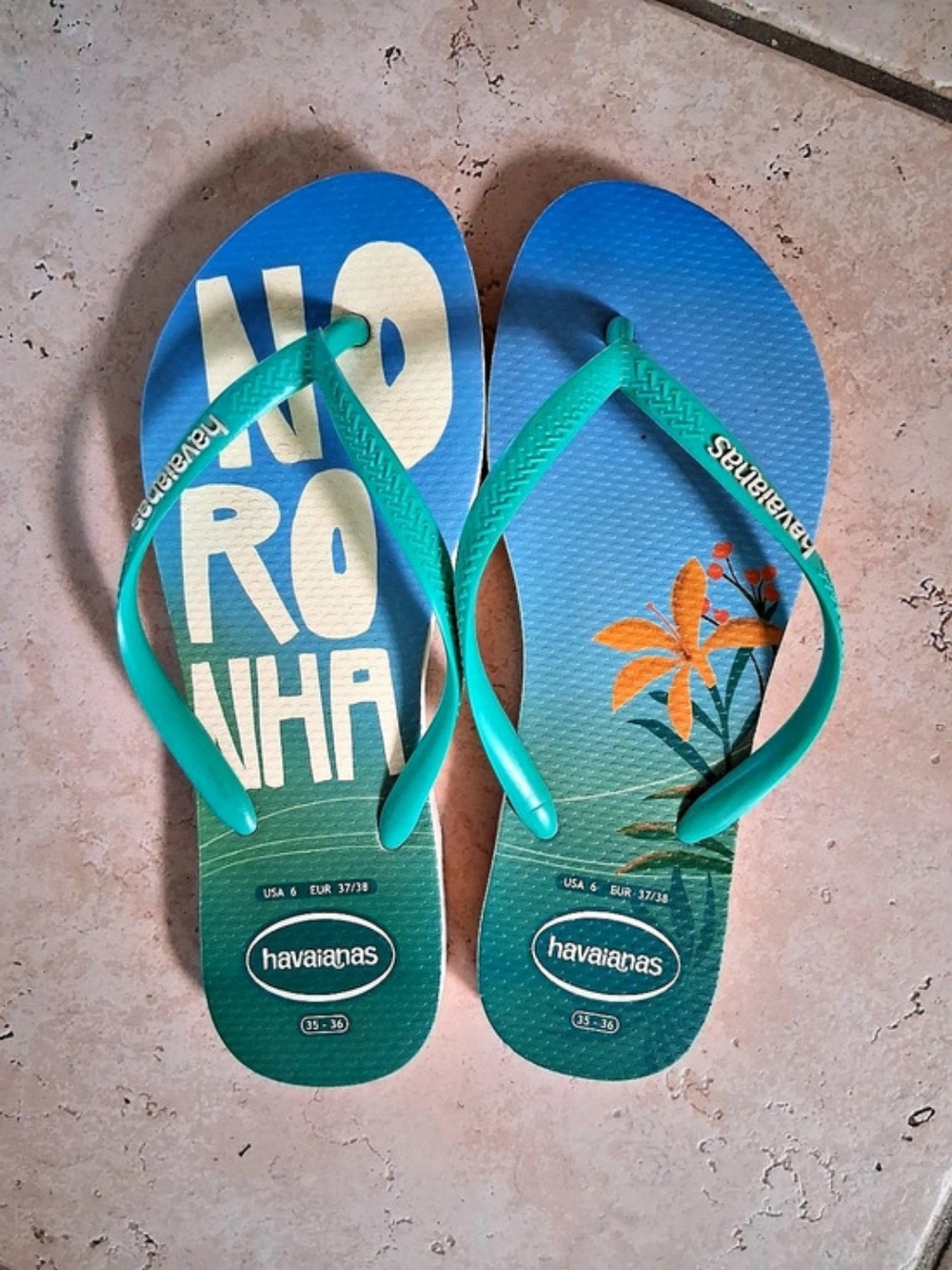 Havaianas Fernando de Noronha Flip Flops Blue & Green US 6 / EU 37-38